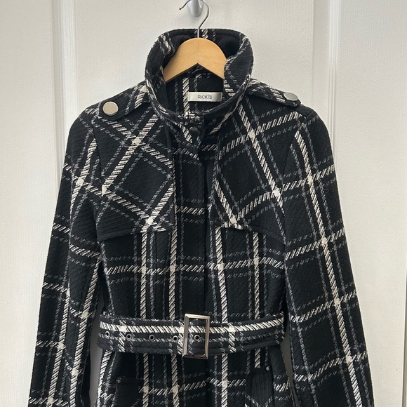 Ricki’s Chic Black Grey White Plaid Coat Belted Size XS - Picture 4 of 16